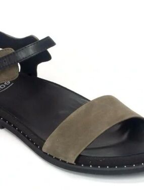 Earth Olive Suede Front Strap Sandal with Black Ankle Strap 7